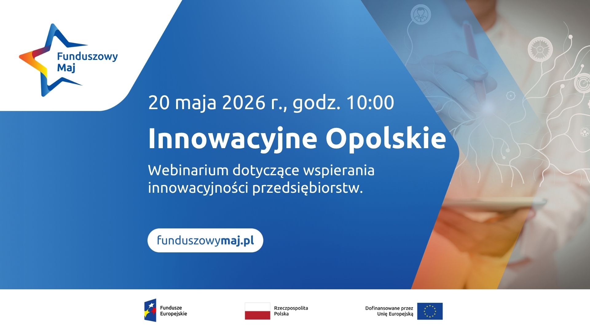 Grafika promująca webinarium dotyczące wspierania innowacyjności przedsiębiorstw wydarzenia 