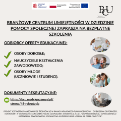 nnk.article.image-alt Rozpoczęcie drugiego naboru na bezpłatne szkolenia w Branżowym Centrum Umiejętności w dziedzinie pomocy społecznej